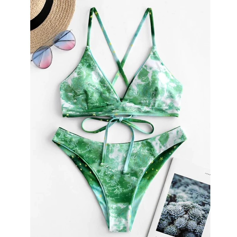 Simplee треугольник купальник бикини женщины принт звезды большой размер женский