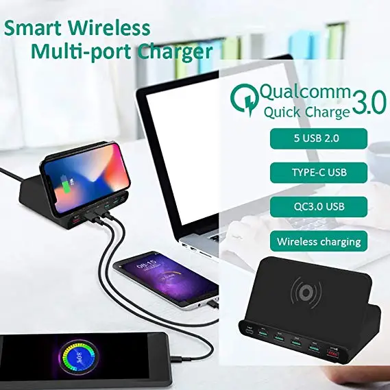universal 60w qi wireless charger for iphone ipad samsung android phone tablet 7 in 1 quick 3 0 fast charge holder free global shipping