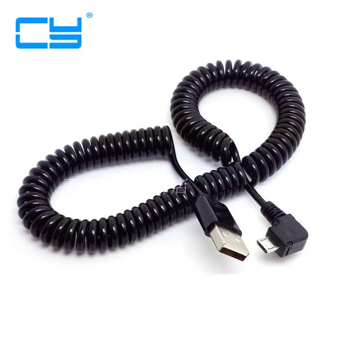 

10ft micro usb male 90 degree Right angled to usb male spring Retractable stretch cable sync data charge for samsung HTC LG 1m3m