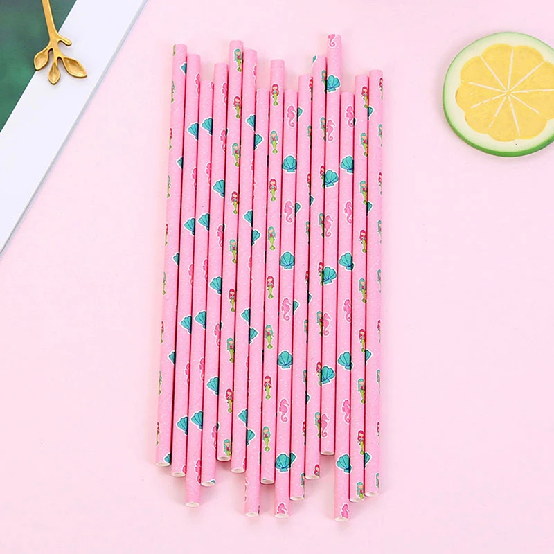 25 Pcs Mermaid Disposable Paper Straws Party DIY For Baby Shower Baptism Birthday Wedding Decor
