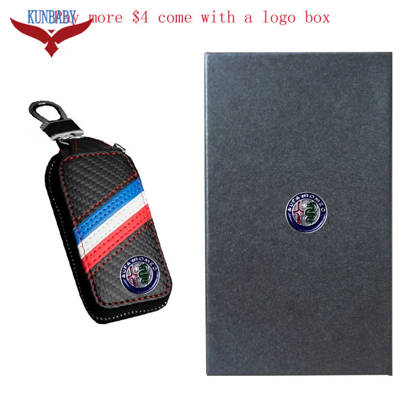 No.2 with logo box KUNBABY Топ для мужчин/женщин новая модная углеродная сумка для автомобильных ключей брелок чехол держатель кожаный ключ кошелек для Alfa Romeo - Название цвета: No.2 with logo box