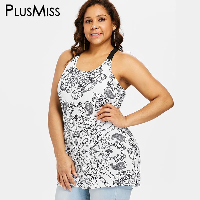PlusMiss плюс размер 5XL Пейсли печатная шнуровка Туника Топы на бретелях женские