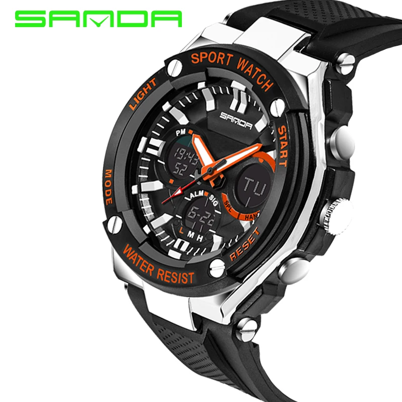 Sanda брендовые новые модные часы для мужчин с двойным временем Цифровые