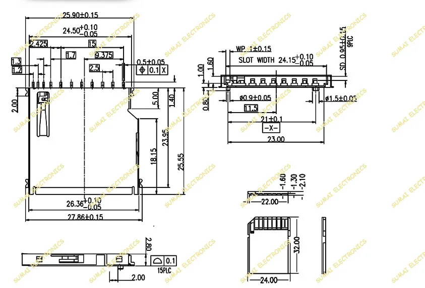 25 шт./лот Большой 11P 11-Pin держатель для SD-карты Разъем Слот самозажимающийся медный