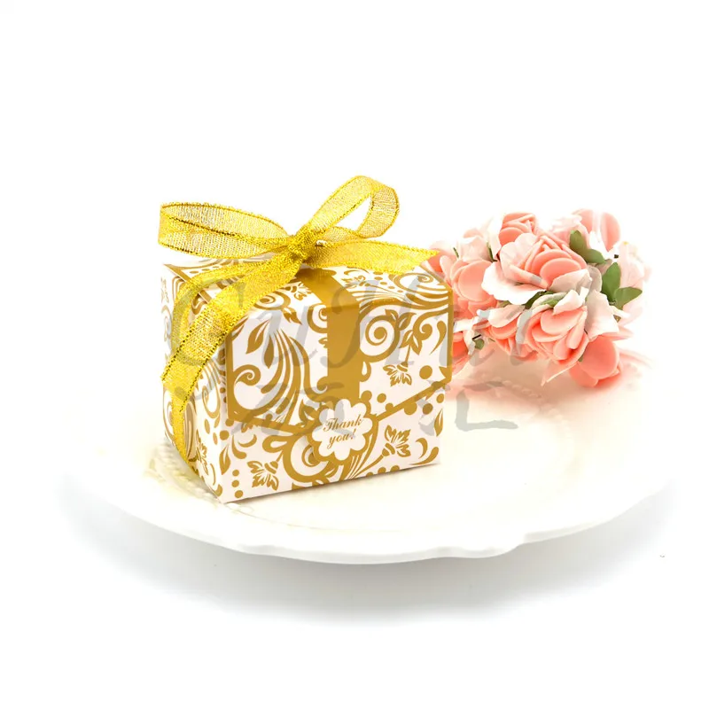 Золотые/Серебристые коробки для конфет с цветочным узором бумажная коробка