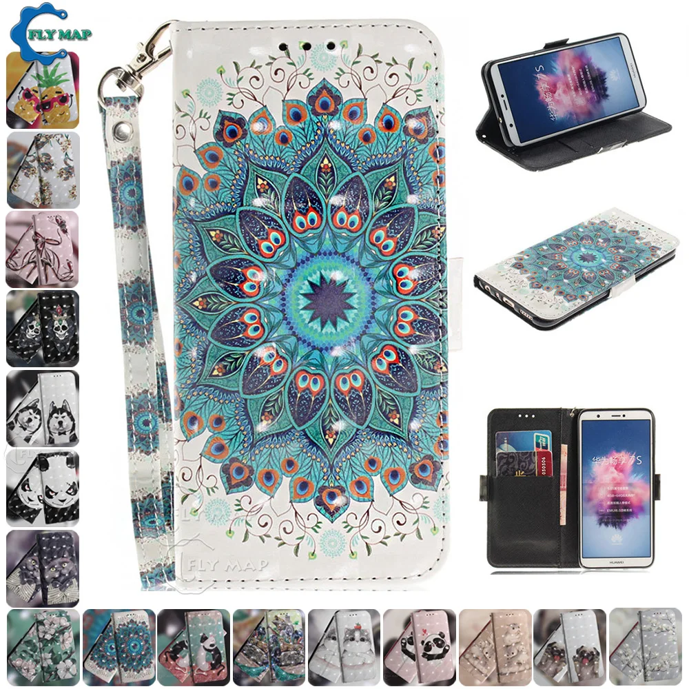 3D флип чехол для Huawei P Smart 2018 2019 FIG Pot LX1 LX3 силиконовый кошелек телефона кожаный PSmart Z