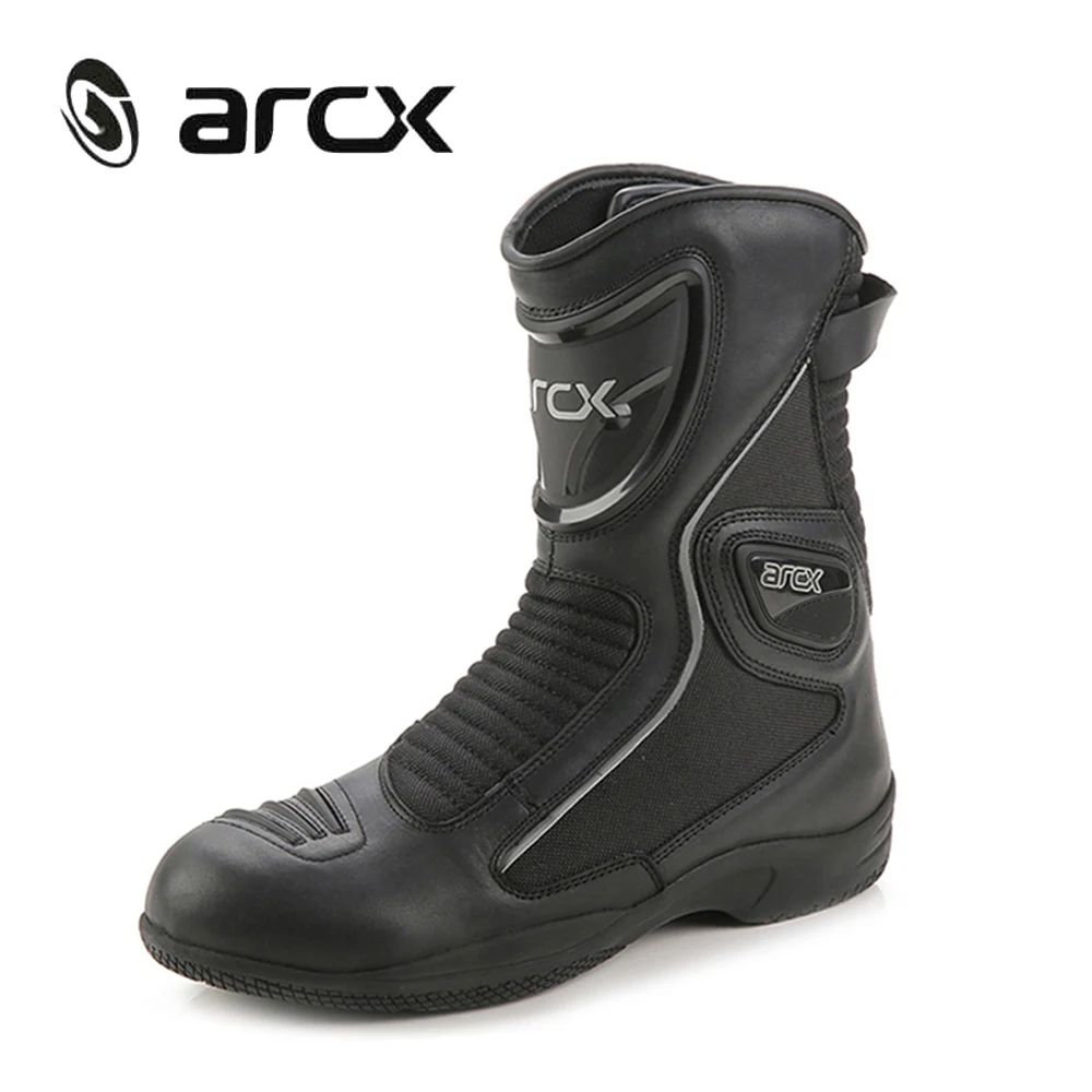 ARCX ботинки из натуральной коровьей кожи в байкерском стиле для шоссейных гонок; уличные байкерские ботинки до середины голени