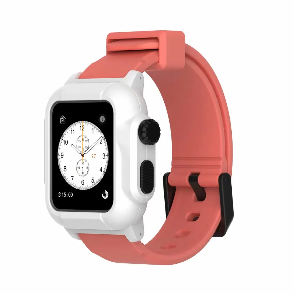 Водонепроницаемый чехол+ ремешок для Apple Watch band 44 мм 40 м iWatch band 42 мм светящийся полный защитный чехол+ Браслет Apple watch 4 3 2 - Цвет ремешка: Rose White case