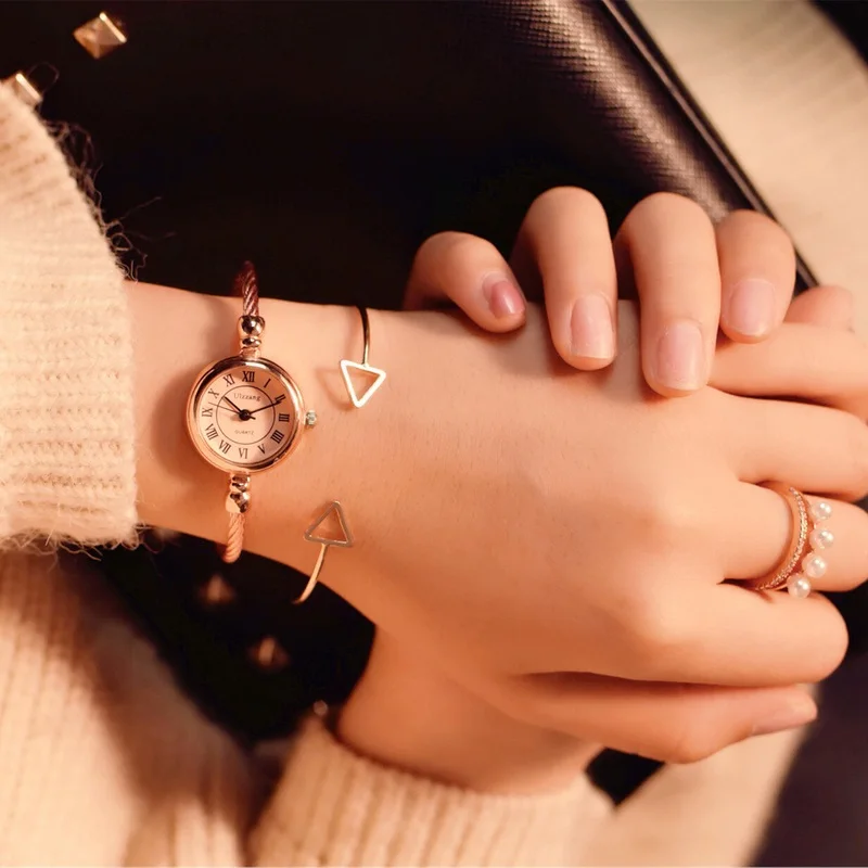 Модные мини часы розового золота женские в стиле ретро римская цифра