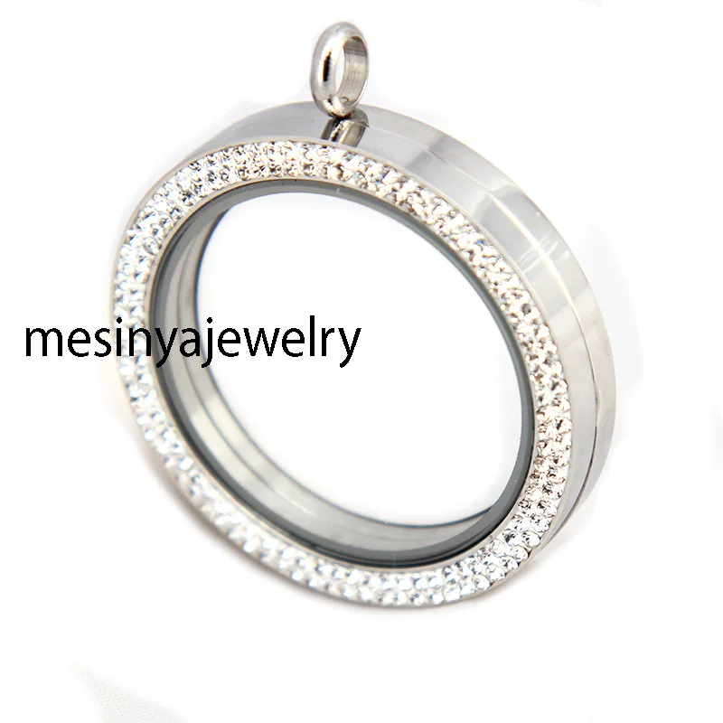 

6pcs Stainless steel 39mm New Fashion Czech Crystal Clay Glass Locket For Floating Charms Mother's Keepsake Gift