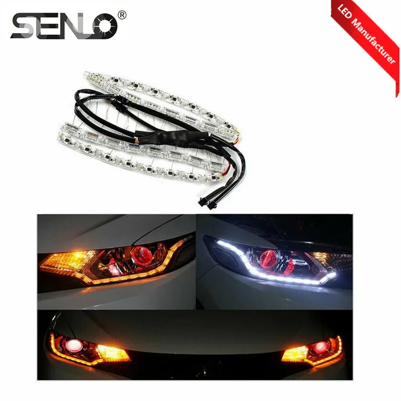 

Hot Selling Auto Flexible Strip Tear Eyes Flowing DRL Lamp Turn Indicator Light Switchback White Amber LED Daytime Running Light