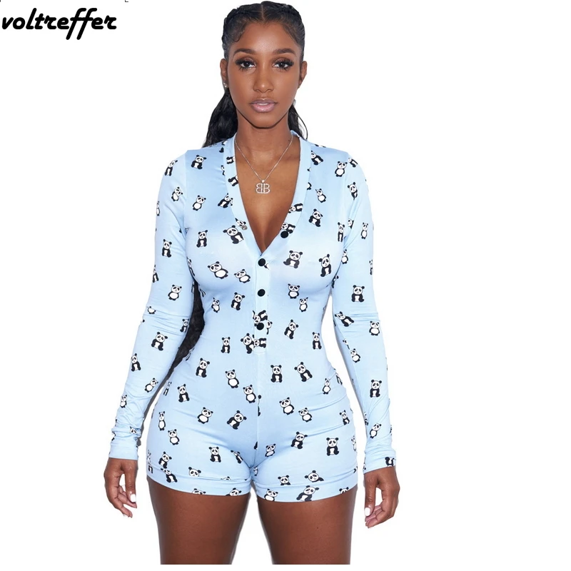 Панда мультфильм печати облегающее боди Кнопка V шеи Повседневное повязки