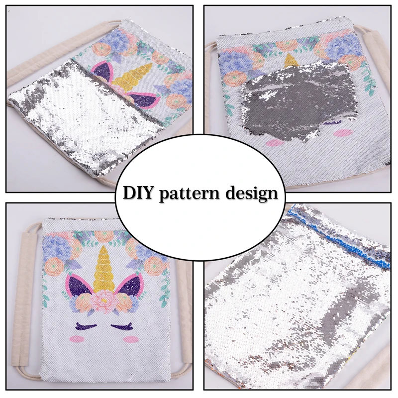 

Outdoor Unicorn Drawstring Backpack Girls Sequin Patch Bags Cotton Shopping Soft Bag Travel Beach Backpack Fashion