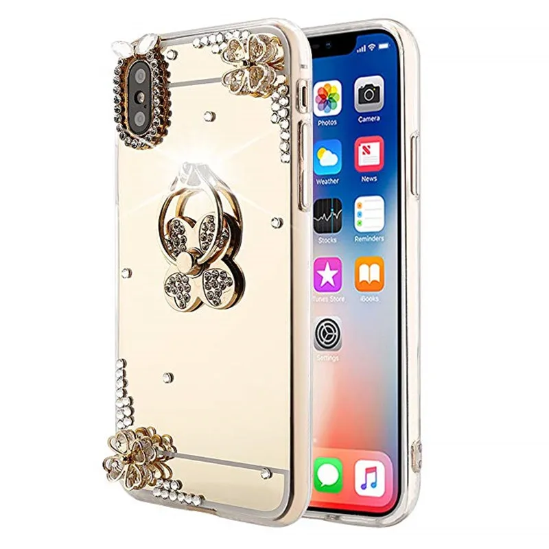 Зеркальные Чехлы 3D для телефонов iphone 11 Pro Max XS X XR чехол с блестящим кольцом задняя