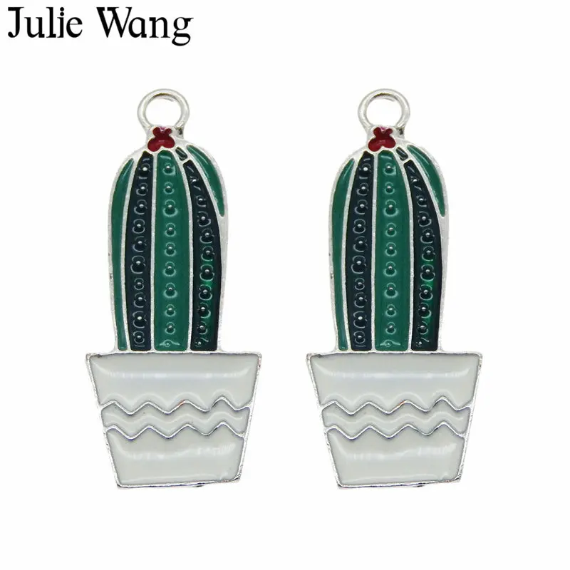 Julie Wang 4 шт. белая к основа эмаль растения кактус амулеты для ожерелье с кулоном