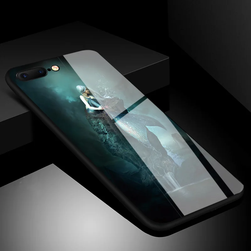 IIOZO, чехол для телефона из закаленного стекла s, для iphone 7, 8 plus, чехол с естественным видом, твердая стеклянная задняя крышка для iphone 6, 6S Plus, 7plus - Цвет: mermaid