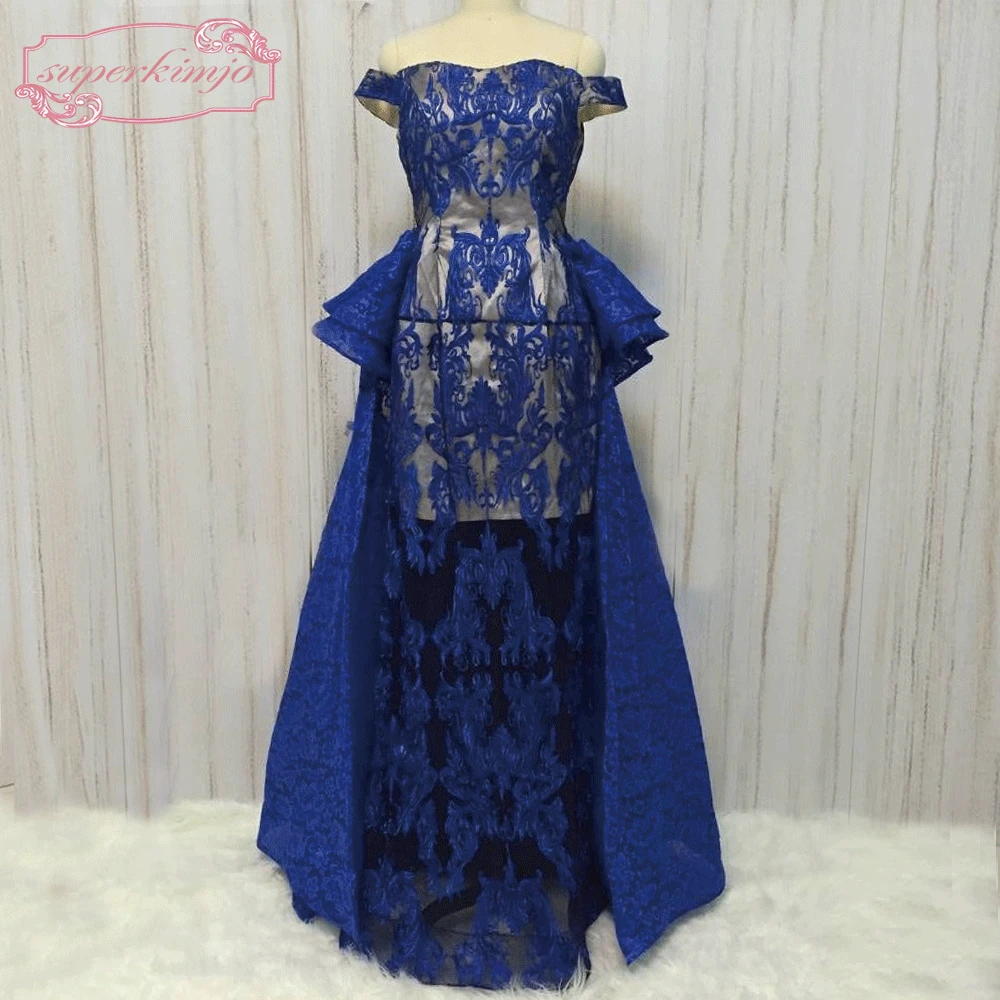 

SuperKimJo Vestidos Elegantes Detachable Skirt Prom Dresses 2022 Lace Applique Elegant Royal Blue Prom Gown 2021 Robe