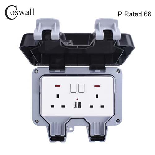 BOX With Socket C Coswall IP66 Всепогодная Водонепроницаемая наружная коробка настенная розетка 13А двойная универсальная/Великобритания Коммутируемая Розетка с usb зарядным портом - Тип: BOX With Socket C