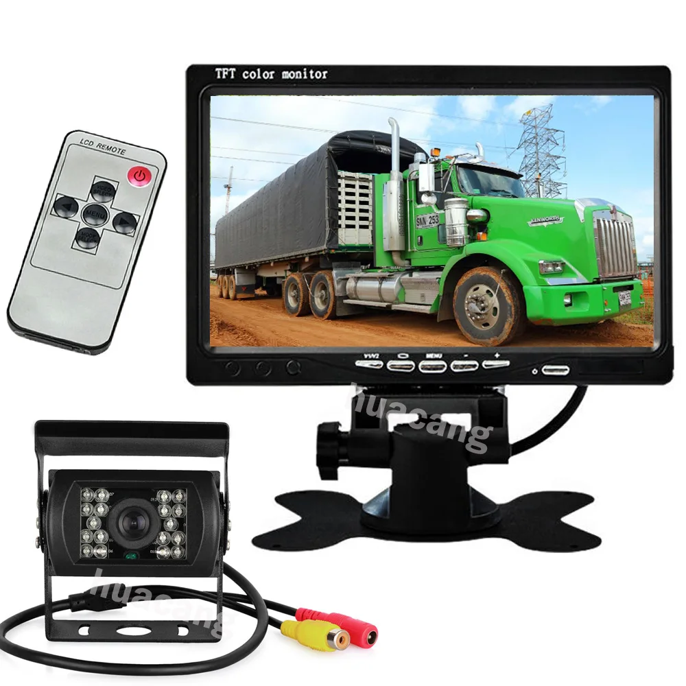 Цветной автомобильный монитор TFT LCD HD 12-24 в 7 дюймов + Водонепроницаемая камера