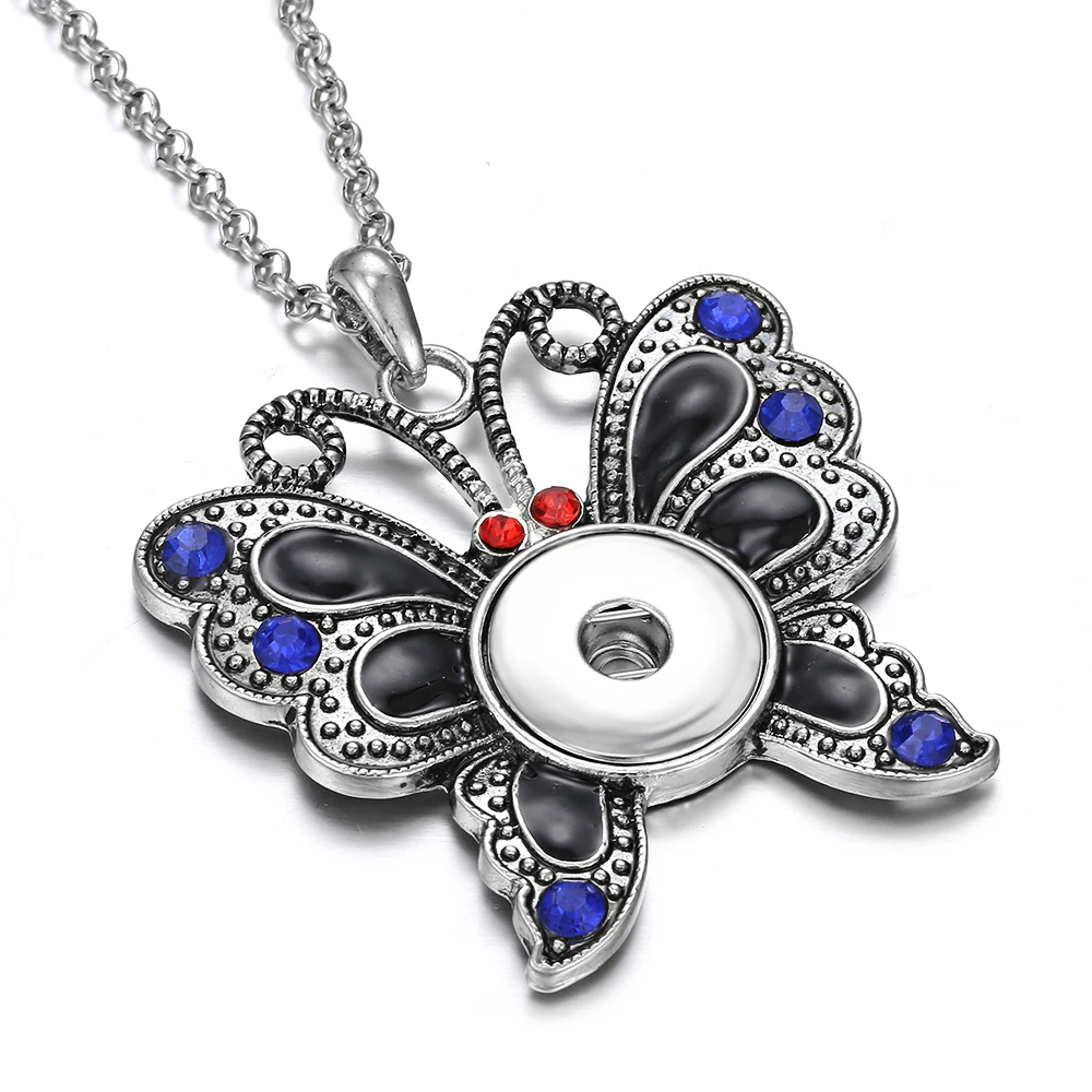 2019 New Snap Jewelry Crystal Butterfly Snowflake Pendant Necklace Fit 18mm Button Women | Украшения и аксессуары