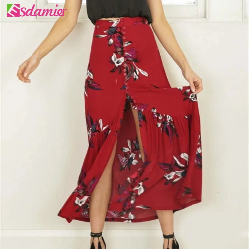 Женская длинная юбка с принтом Boho летняя винтажная пляжная высокой талией и