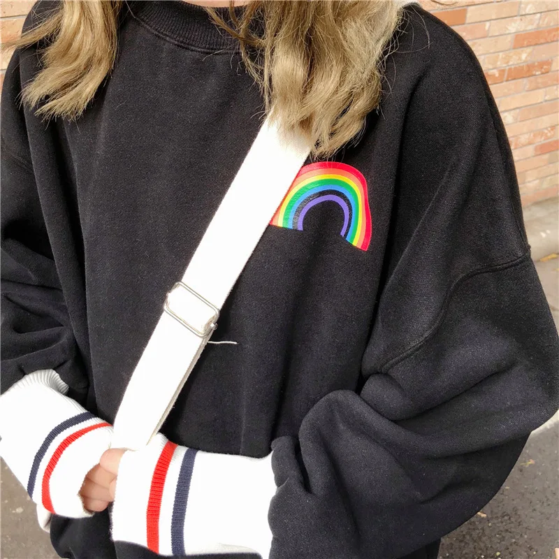 Корейская версия однотонного цвета с радужным принтом свитер Harajuku свободный длинный раздел плюс хлопок толстый качественный модный свитер