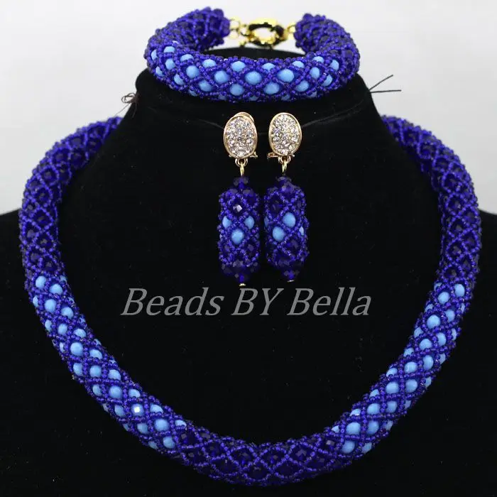Королевский синий бисер коса Африканский костюм Ювелирные наборы для женщин