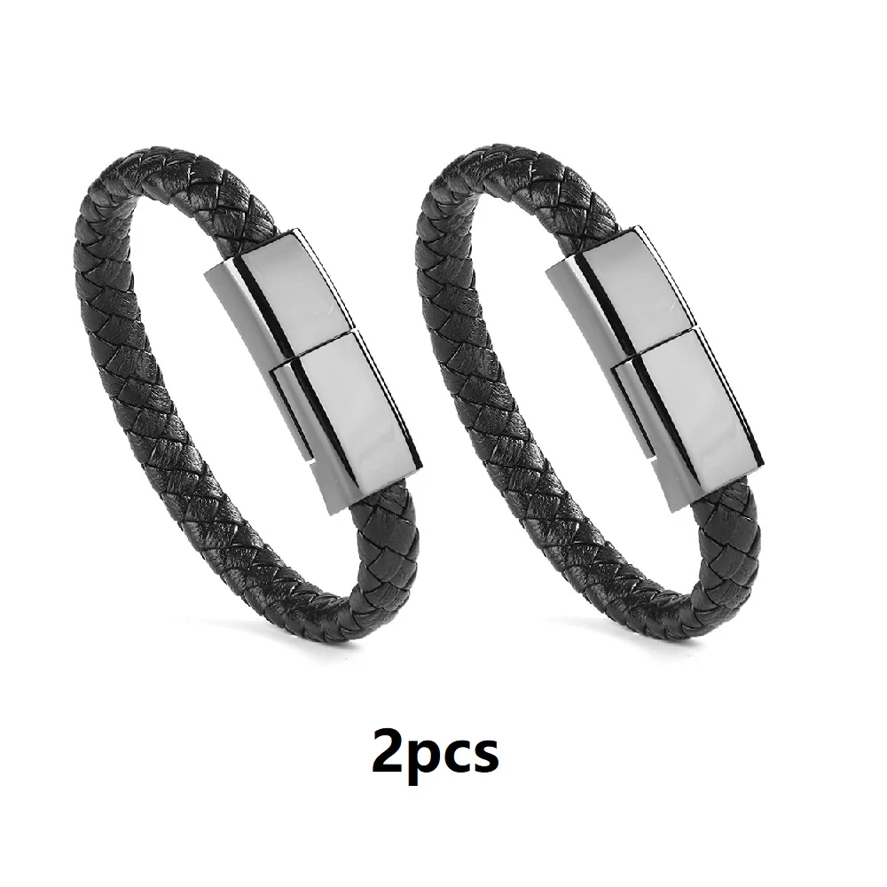 Black 2Pcs Vapeonly 2 шт кожаный зарядный браслет мобильный кабель передачи данных телефона носимый телефон зарядное устройство для iPhone X 8 7 Plus Android type-C - Тип штекера: Black 2Pcs