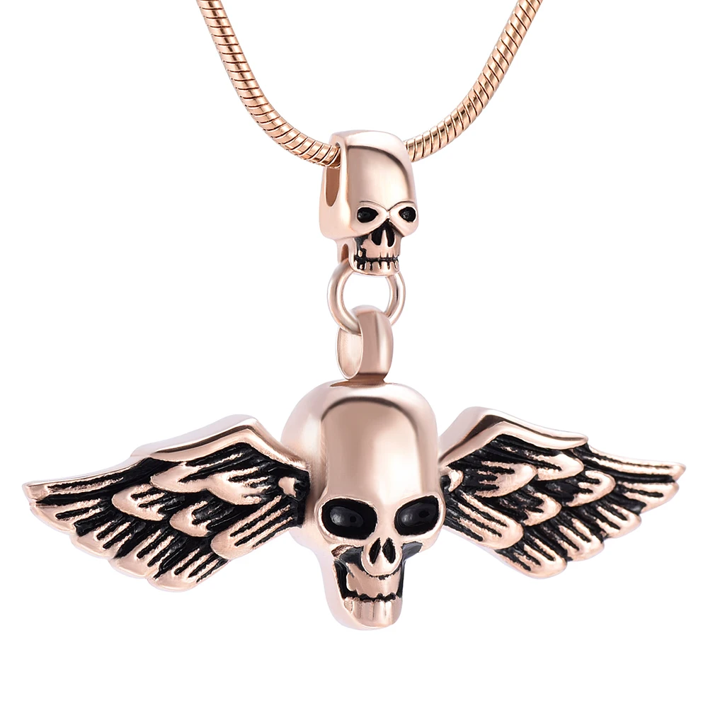 IJD10013 Череп крыльев урна для пепла кулон ожерелье мемориальный подарок на память