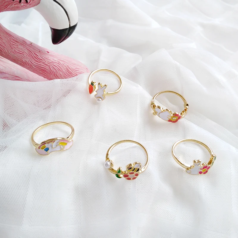 Timlee R050 Free shipping Cartoon Cute Animal Horse Squirrel Flower Honeybee Alloy Finger Female Rings Fashion Jewelry Wholesale | Украшения