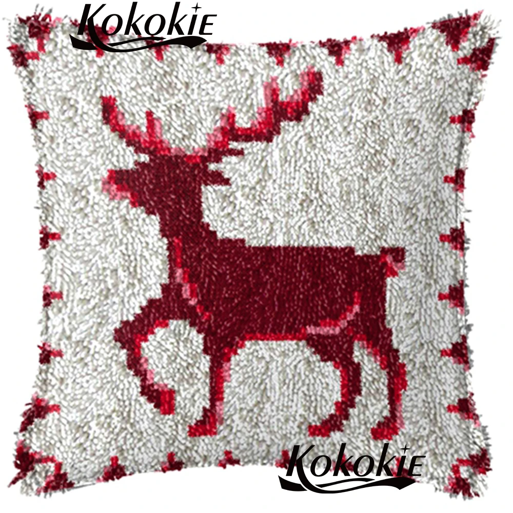 

Latch hook elk pillow kits cross stitch sets sale embroidery yarn handicraft needlework Crocheting Rug Yarn Patchwork Pillowcase