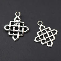 20pcs silver plated chinese knot pendant vintage earrings bracelet metal accessories diy charm for jewelry crafts making 2521mm