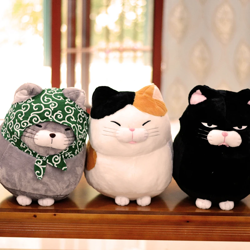 Маленькая милая плюшевая черная кошка игрушка Толстый Кот кукла подарок около 30 см