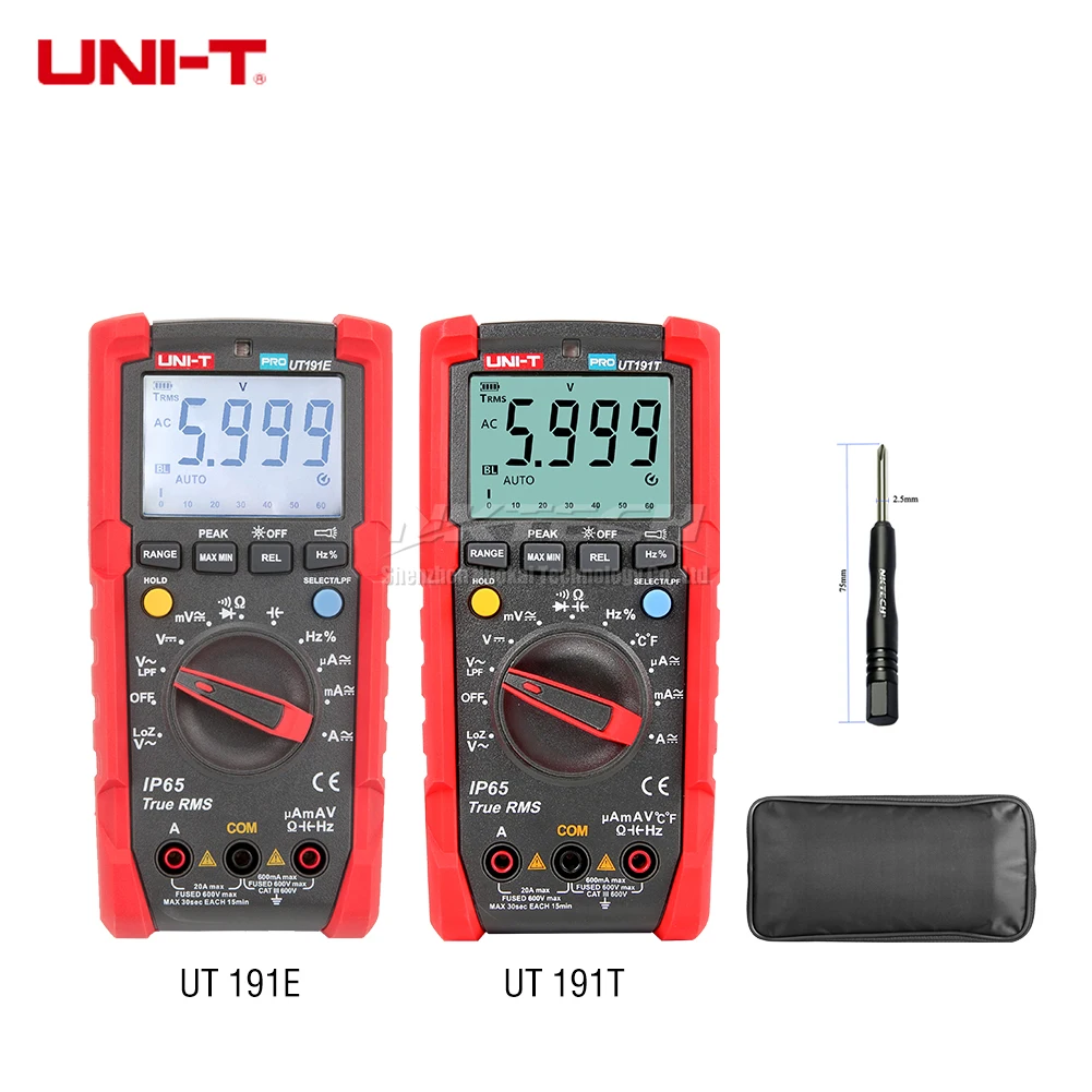 

UNI-T UT191E UT191T Industrial Digital Multimeter True RMS DMM 20A Ammeter 600V Volt ACV LoZ LPF Tester IP65 GS/CE/cTUVus Passed