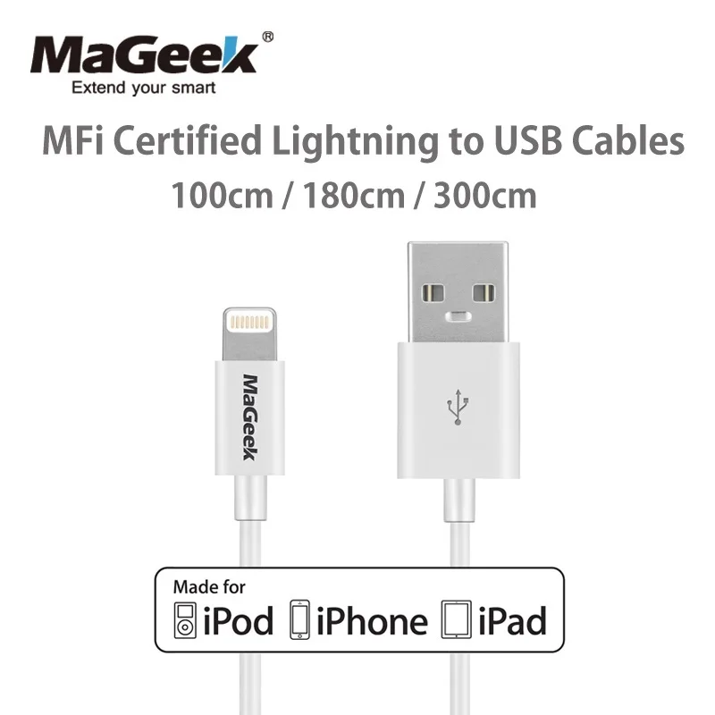 

MaGeek 1m 1.8m 3m MFi Certified Lightning to USB Mobile Phone Cables for iPhone 12 11 Xs Max X 8 7 6 5 iPad Air iOS 12 11