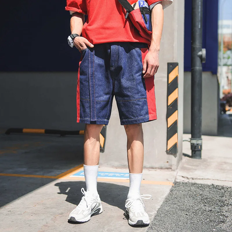 Повседневные мешковатые мужские панк джинсовые шорты Прямая боковая полоса