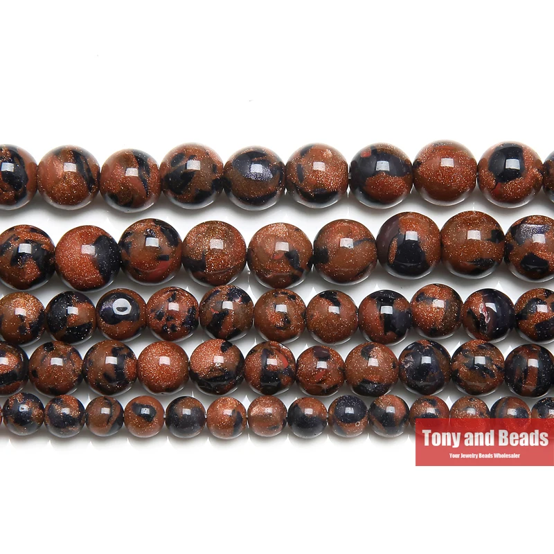 

9th Aug Natural Blue Gold Color Sandstone Round Loose Beads 15" Strand 4 6 8 10 12MM Pick Size For Jewelry Making