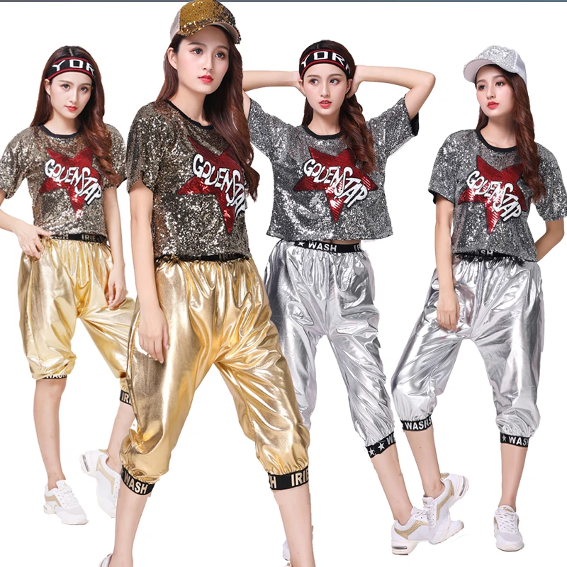 

New women's jazz dance costumes modern dance hip-hop Korean version of the DS sequin performance clothing two-piece
