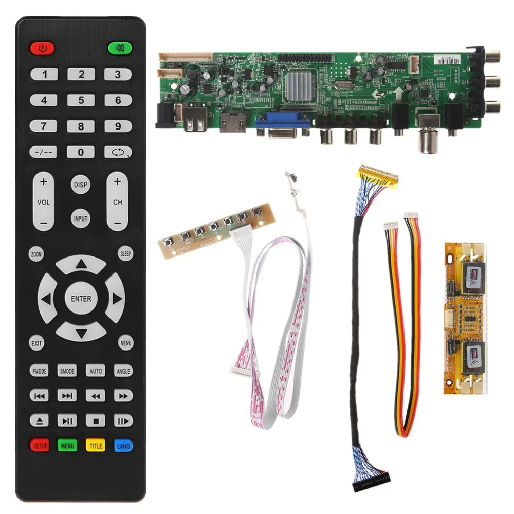 V56 V59 ЖК ТВ плата драйвера DVB T2 + 7 клавишный переключатель IR 4 лампы Инвертор LVDS