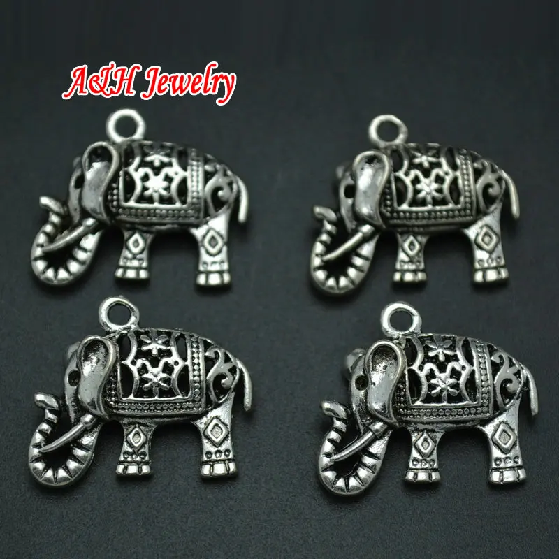 

Ancient Silver Color Hollow Out Alloy Elephant Charms Fashion DIY Findings For Bracelets Making Materials 20pc/lot