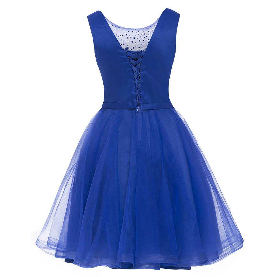 Dressv appliques cocktail dress dark navy scoop neck sleeveless knee length a line beading homecoming short cocktail dresses