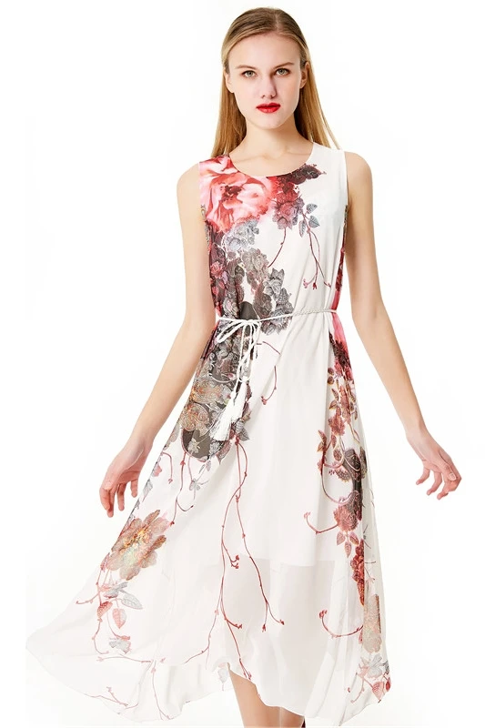 Винтажное Элегантное Длинное Летнее Повседневное платье шифоновое без рукавов с