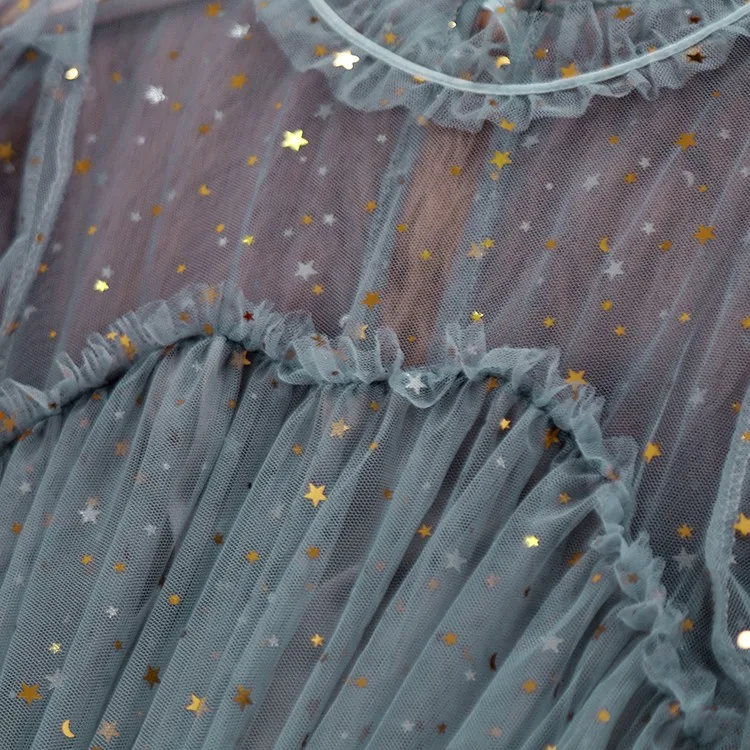 Young Gee Модные женские прозрачные платья с блестками vestidos verano романтическое сексуальное Сетчатое милое свободное платье с оборками