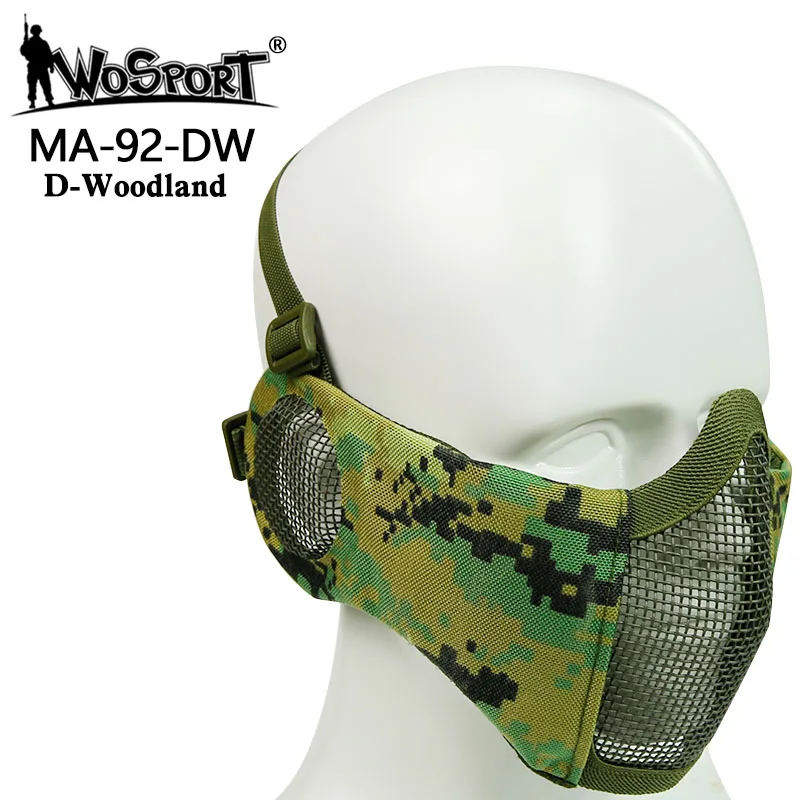 woodland digital Тактическая Маска на половину лица из металлической стальной сетки для охоты, защитная маска для страйкбола, защитная сетка на пол-лица, маска - Цвет: woodland digital