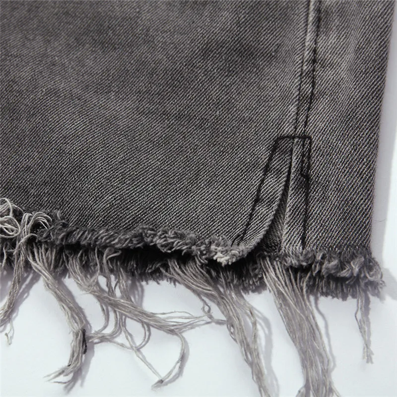 Дымчато-серые ковбойские шорты женские летние 2019 новый стиль высокая талия