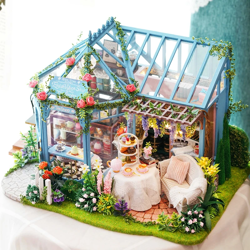 

Cutebee DIY House Miniature with Furniture LED Music Dust Cover Model Building Blocks Toys for Children Casa De Boneca A68E