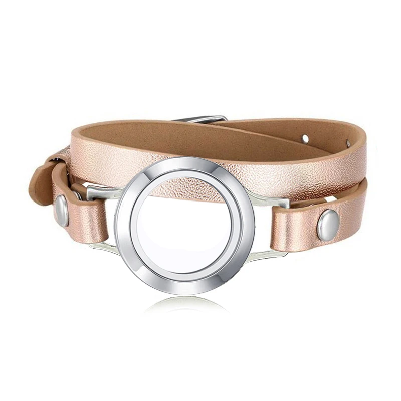 URSJEWELRY 316L нержавеющая сталь 25 мм Серебряный Магнитный медальон живой медальон памяти плавающие медальоны с браслет из натуральной кожи - Окраска металла: rose gold