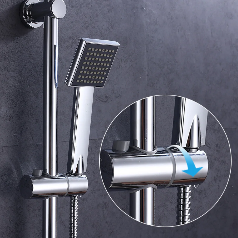 Thermostatic Shower System Chrome Surface Slide Bar Adjustable Rail Thermostat Mixer Hose And Hand Head | Обустройство дома