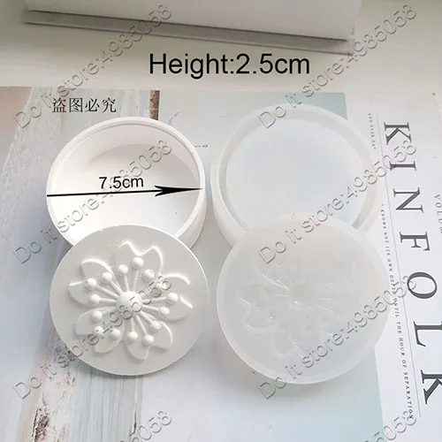 Светло-серый Round Jewelry Box Plaster Gypsum Silicone Mold Sakura Flower Storage Box Concrete Molds Cement Clay Craft Mould - Цвет: Светло-серый