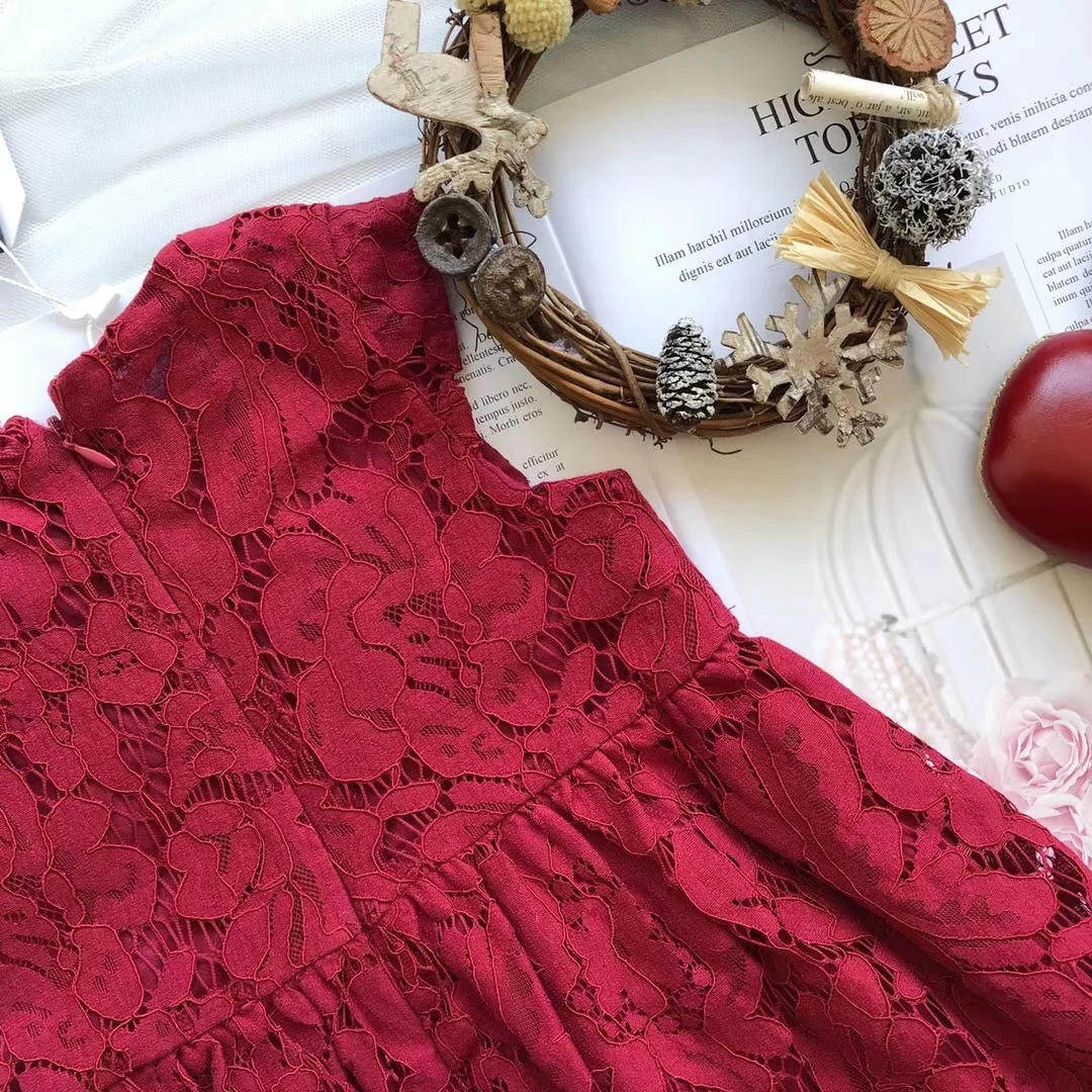 Свадебные платья для мамы и дочки Красное Кружевное летнее платье с коротким
